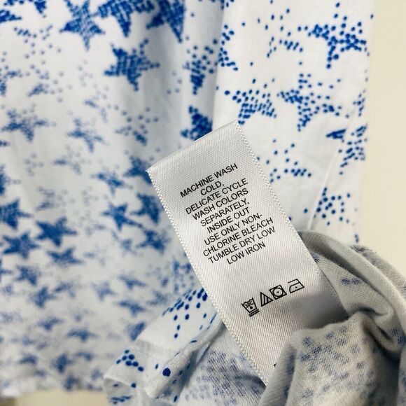 Woman Within Plus Size 26 28 2X Stars Print Cold Shoulder Tee Top White Blue - Picture 6 of 6